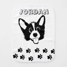 High Contrast Pup and Paw Prints Burp Cloth