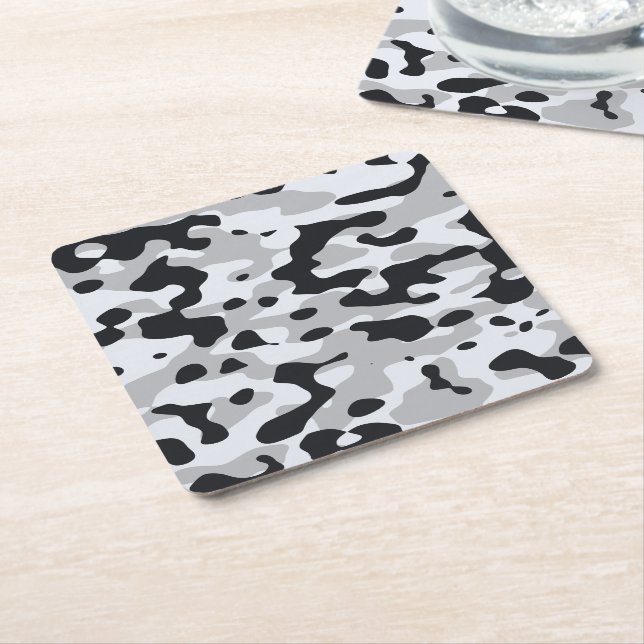 High contrast urban camouflage square paper coaster (Angled)