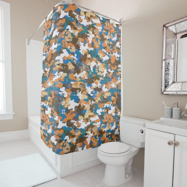 High-contrast Urban Digital Camouflage Pattern  Shower Curtain (In Situ)