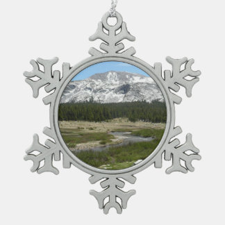 High Country Mountain Stream I Snowflake Pewter Christmas Ornament