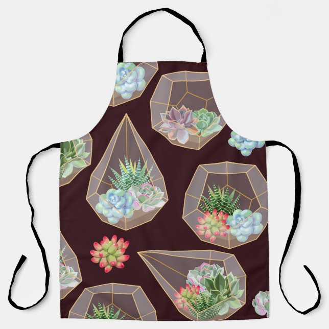 High detail succulent and cactus seamless pattern apron (Front)