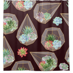 High detail succulent and cactus seamless pattern shower curtain