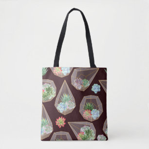 High detail succulent and cactus seamless pattern tote bag