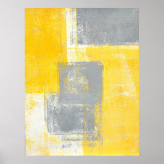 'High Dive' Grey and Yellow Abstract Art Poster