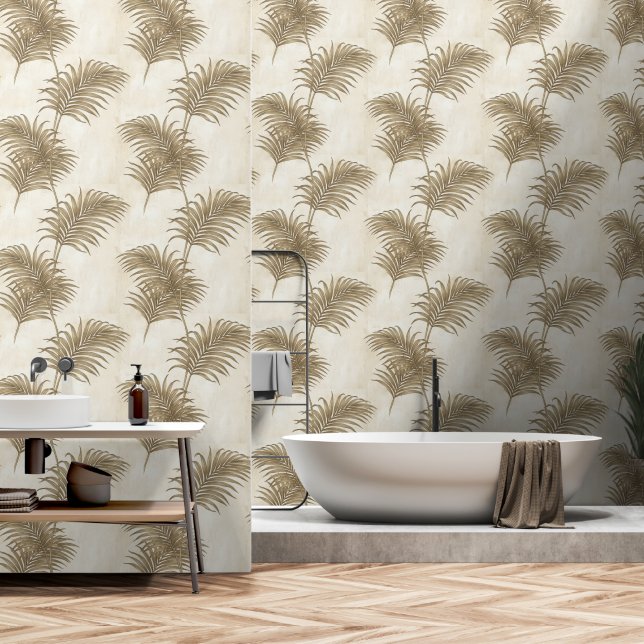 High End Textured Palm Leaf Design Wallpaper (Bathroom)