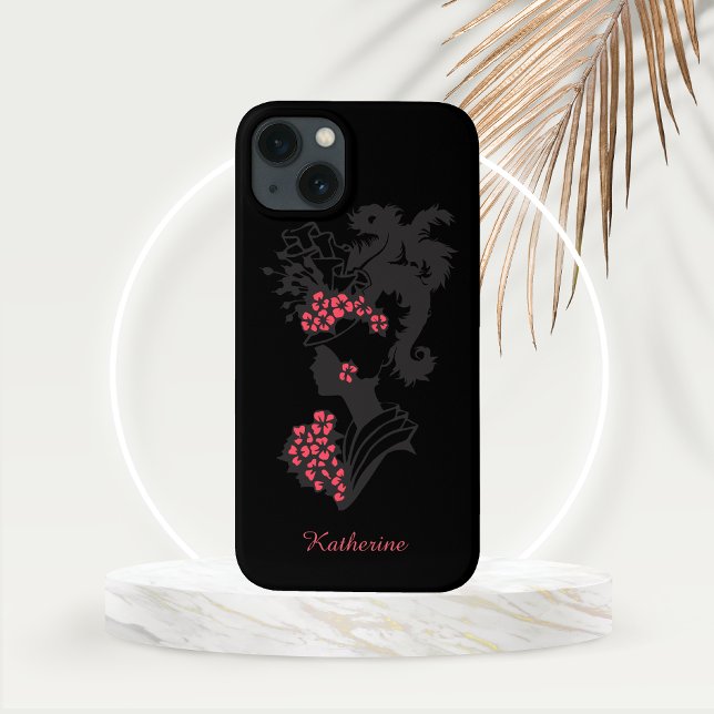 High Fashion Shadowed Woman with Pink Accents Case-Mate iPhone Case (Personalized High Fashion Woman with Plumed Hat Phone Case)