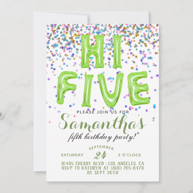 High Five 5th Birthday Confetti Invitation (Front)