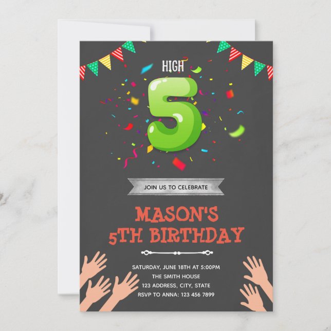 High five birthday Invitation (Front)