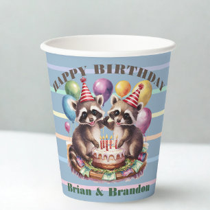high five birthday party twins mapache baby racoon paper cups