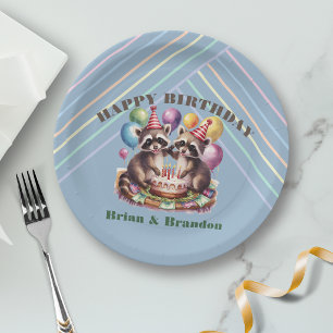 high five birthday party twins mapache baby racoon paper plate