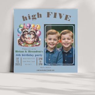 high five birthday party twins mapache theme photo invitation