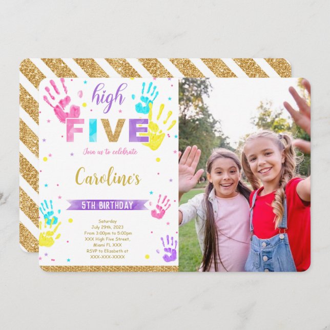 High Five Birthday Photo Invitation (Front/Back)