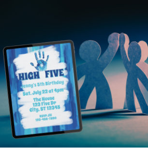 High Five, Blue Painted 5th Birthday Invitation