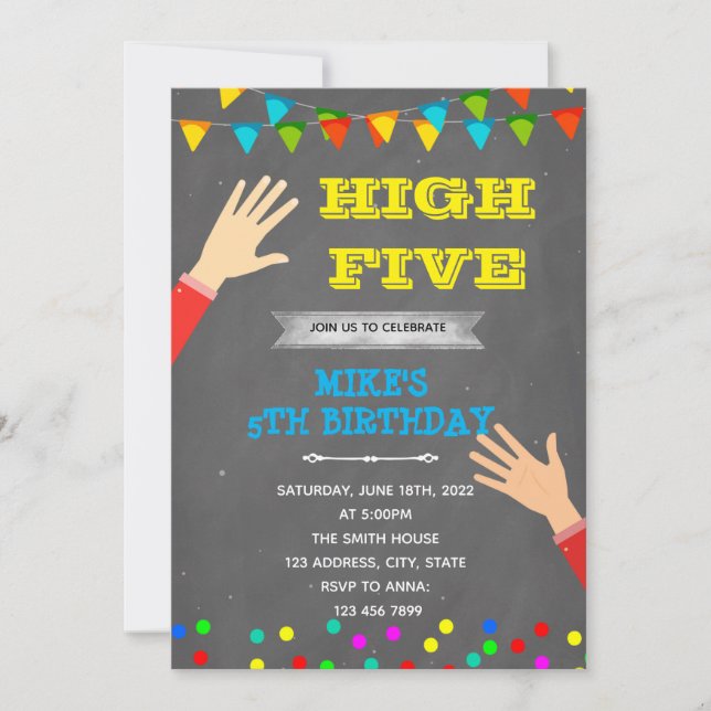 High five boy birthday theme invitation (Front)