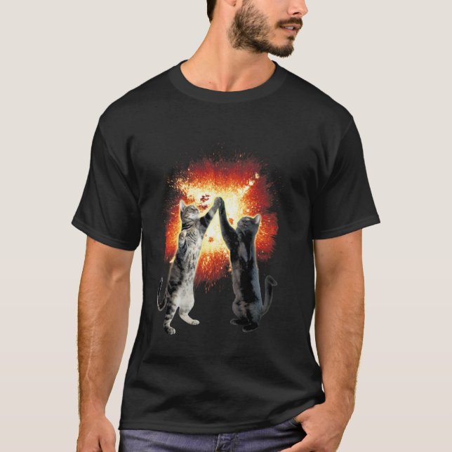 High-Five Cats Explosion Meme Graphic Tee (Front)