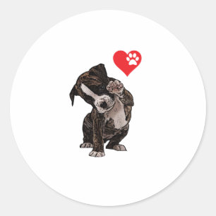 High Five Heart Bulldog Pup I Love Boxer Dog Lover Classic Round Sticker