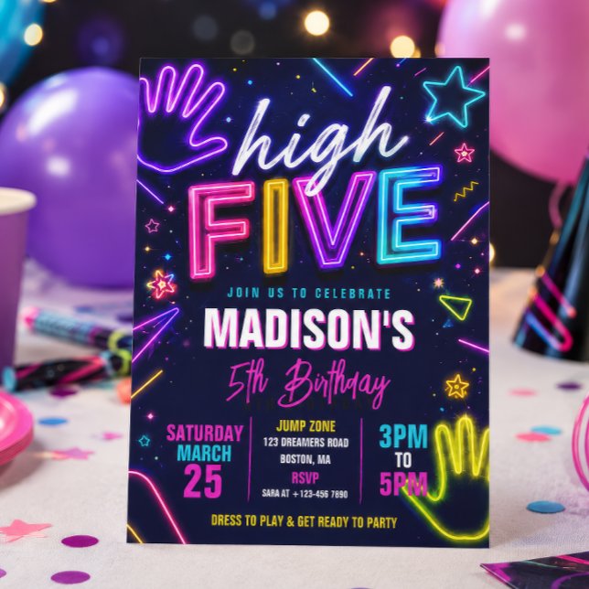 High Five Neon Glow Birthday Party Invitation (Creator Uploaded)