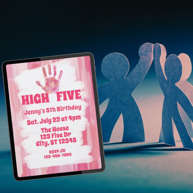 High Five, Pink Painted 5th Birthday Invitation (Creator Uploaded)