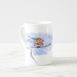 High Flying Pig - Cool Ski Jumping Winter Athlete Bone China Mug
