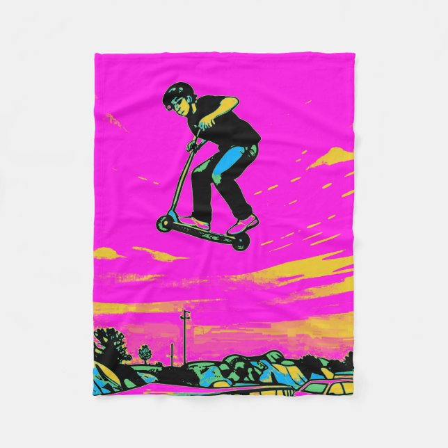 High Flying Stunt - Scooter Rider Fleece Blanket (Front)