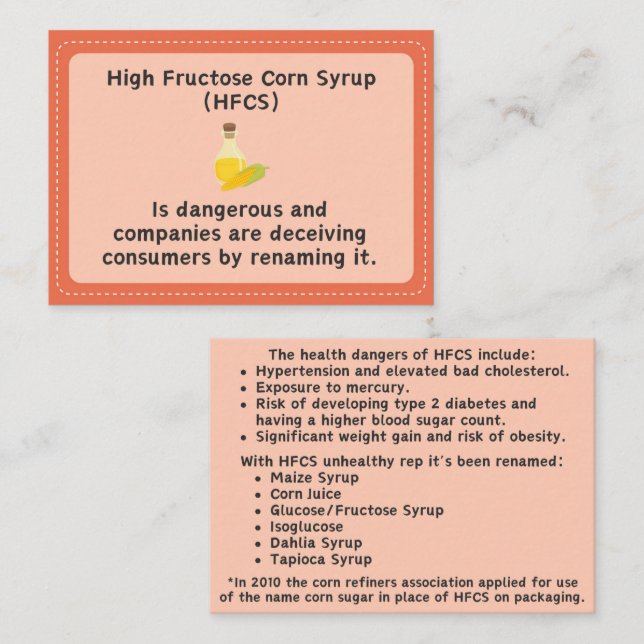 High Fructose Corn Syrup Dangers Info Card (Front/Back)