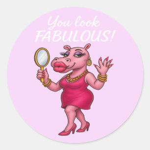 High Glam Hippo – Mirror Mirror Fabulous Classic Round Sticker