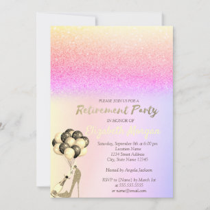 High Heel Balloons Ombre Glitter Retirement Party Invitation