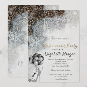High Heel,Balloons,Snowflakes, Retirement Party Invitation
