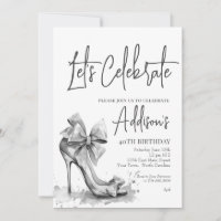 High Heel black bow 40th Birthday Party Invitation