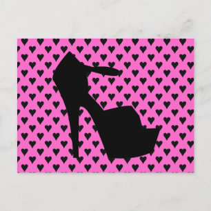 HIGH HEEL - PUMP IT UP SASSY PINK HEARTS POSTCARD