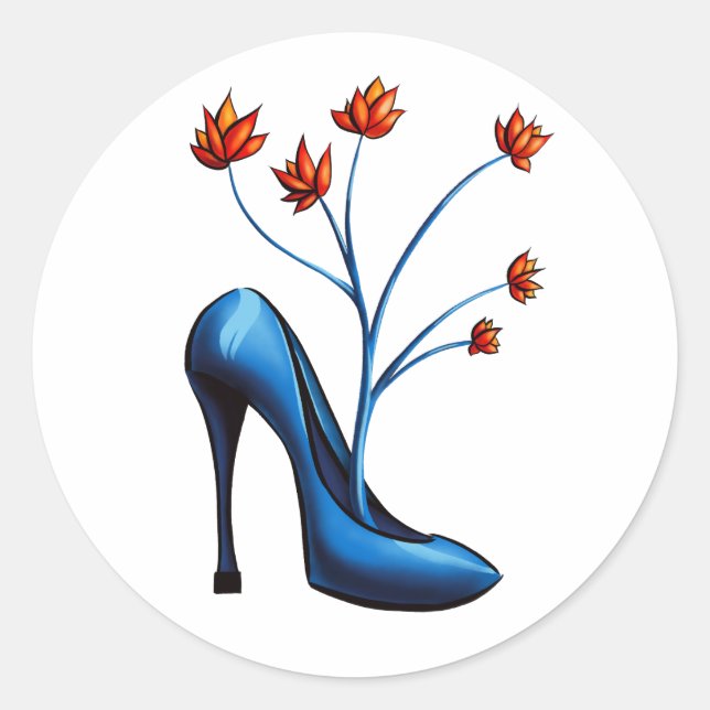 High Heel Shoe And Flower Bouquet Art Classic Round Sticker (Front)