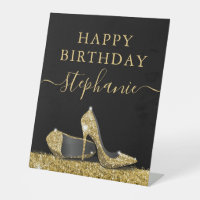 High Heel Shoe Black and Gold Glitter Birthday