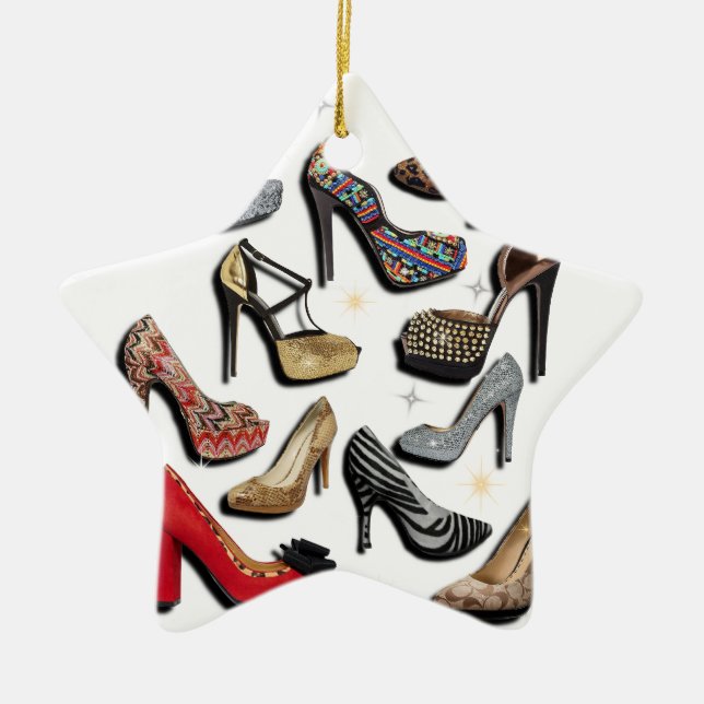 High Heel Shoe Collage Sparkle Fashion Pumps Ceramic Tree Decoration (Front)