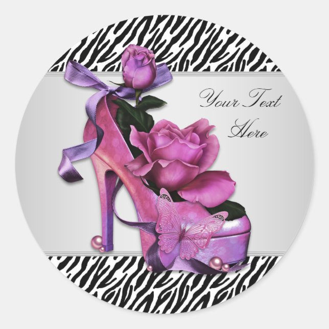 High Heel Shoe Hot Pink Zebra Stickers (Front)