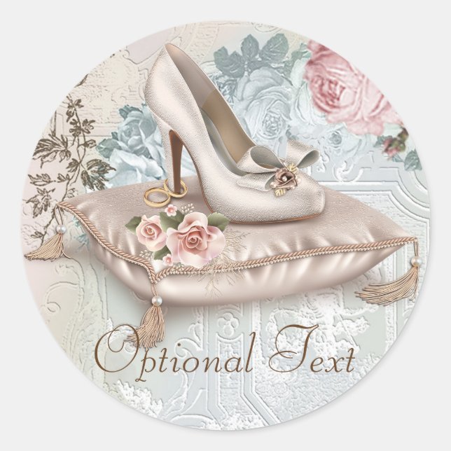 High Heel Shoe Vintage Bridal Shower Stickers (Front)