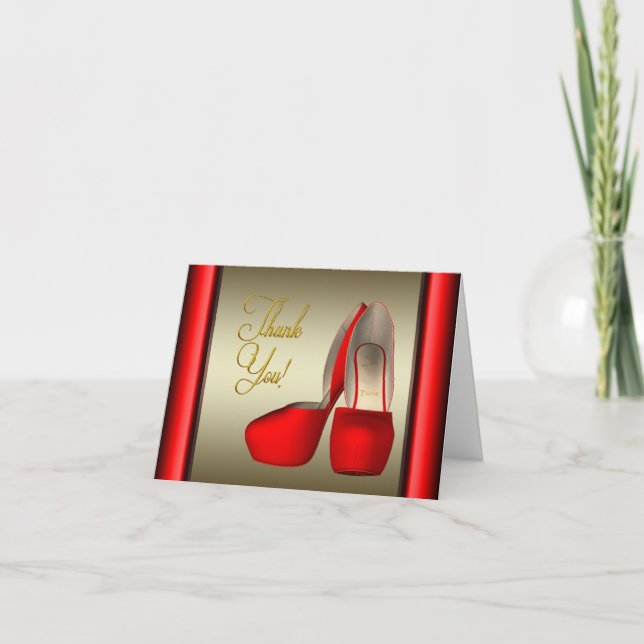 High Heel Shoes Black Red Gold Thank You (Front)