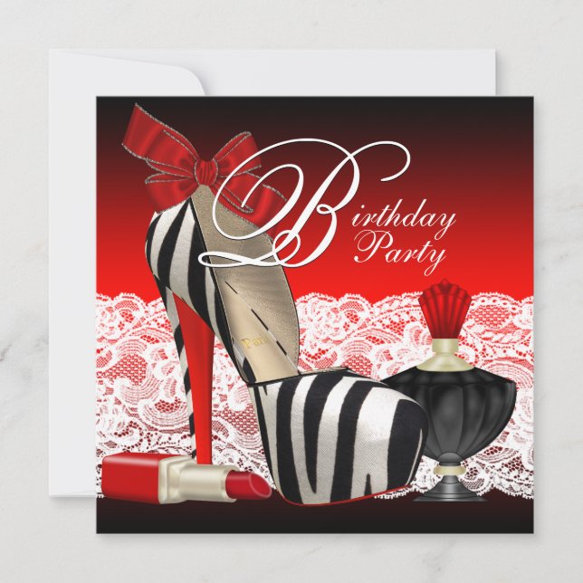 High Heel Shoes Black Red Zebra Party Invitation (Front)
