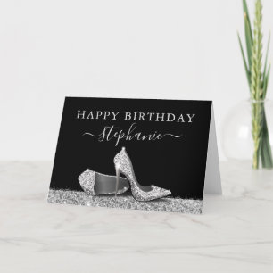 High Heel Shoes Black Silver Happy Birthday Card