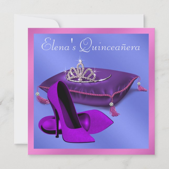 High Heel Shoes Hot Pink Purple Quinceanera Invitation (Front)