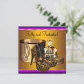 High Heel Shoes Leopard Gold Womans 50th Birthday Invitation (Standing Front)