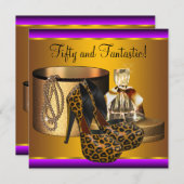 High Heel Shoes Leopard Gold Womans 50th Birthday Invitation (Front/Back)