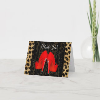 High Heel Shoes Red Leopard Thank You Cards