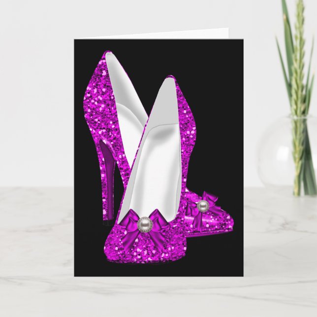High Heel Shoes Stileto Glitter Pink Card (Front)