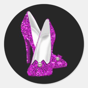 High Heel Shoes Stileto Glitter Pink Classic Round Sticker