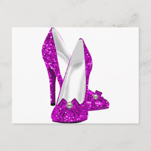 High Heel Shoes Stileto Glitter Pink Postcard
