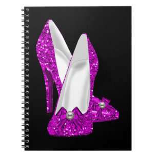 High Heel Shoes Stileto Glitter Pink Spiral Notebook
