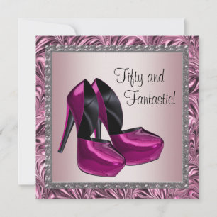 High Heel Shoes Womans Pink Black 50th Birthday Invitation