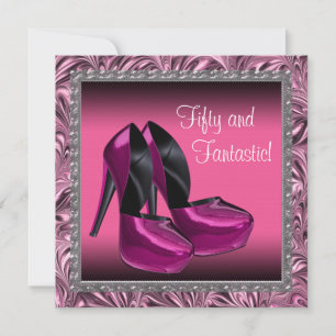 High Heel Shoes Womans Pink Black 50th Birthday Invitation
