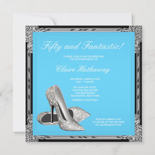 High Heel Shoes Womans Teal Blue Birthday Party Invitation (Front)