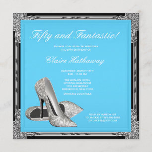 High Heel Shoes Womans Teal Blue Birthday Party Invitation